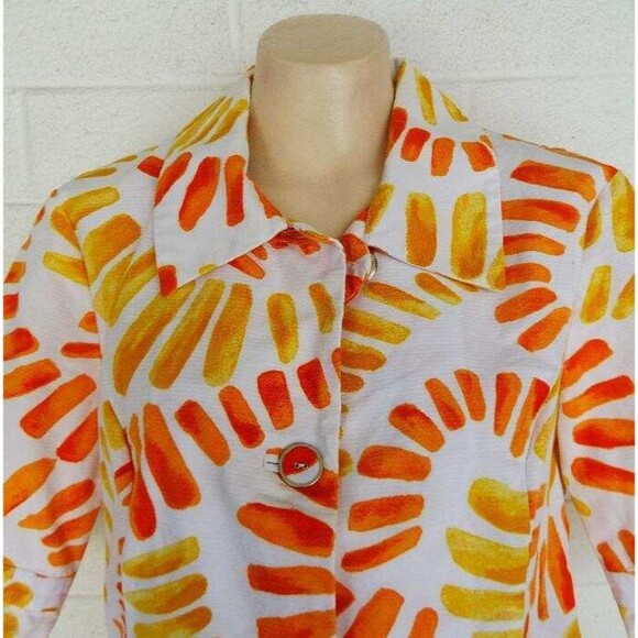 Chico's 2 L 12 14 Flower Power Seville Orange White Cotton Unlined Jacket - Picture 3 of 4